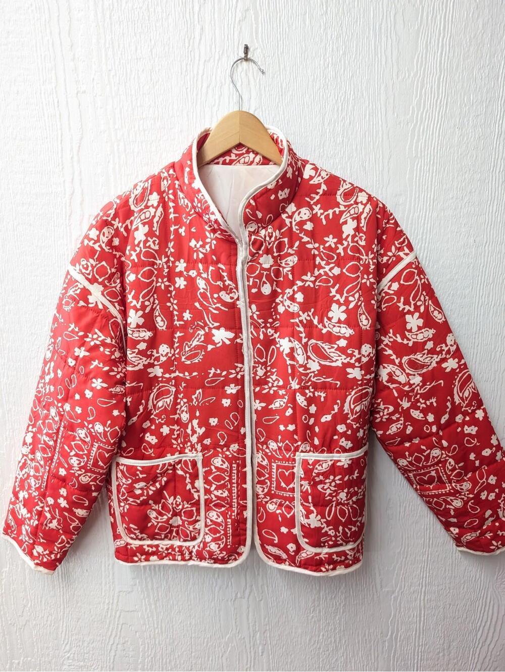 Red Paisley Handkerchief Quilted Jacket Boho Western Cowgirl Artsy Size Medium